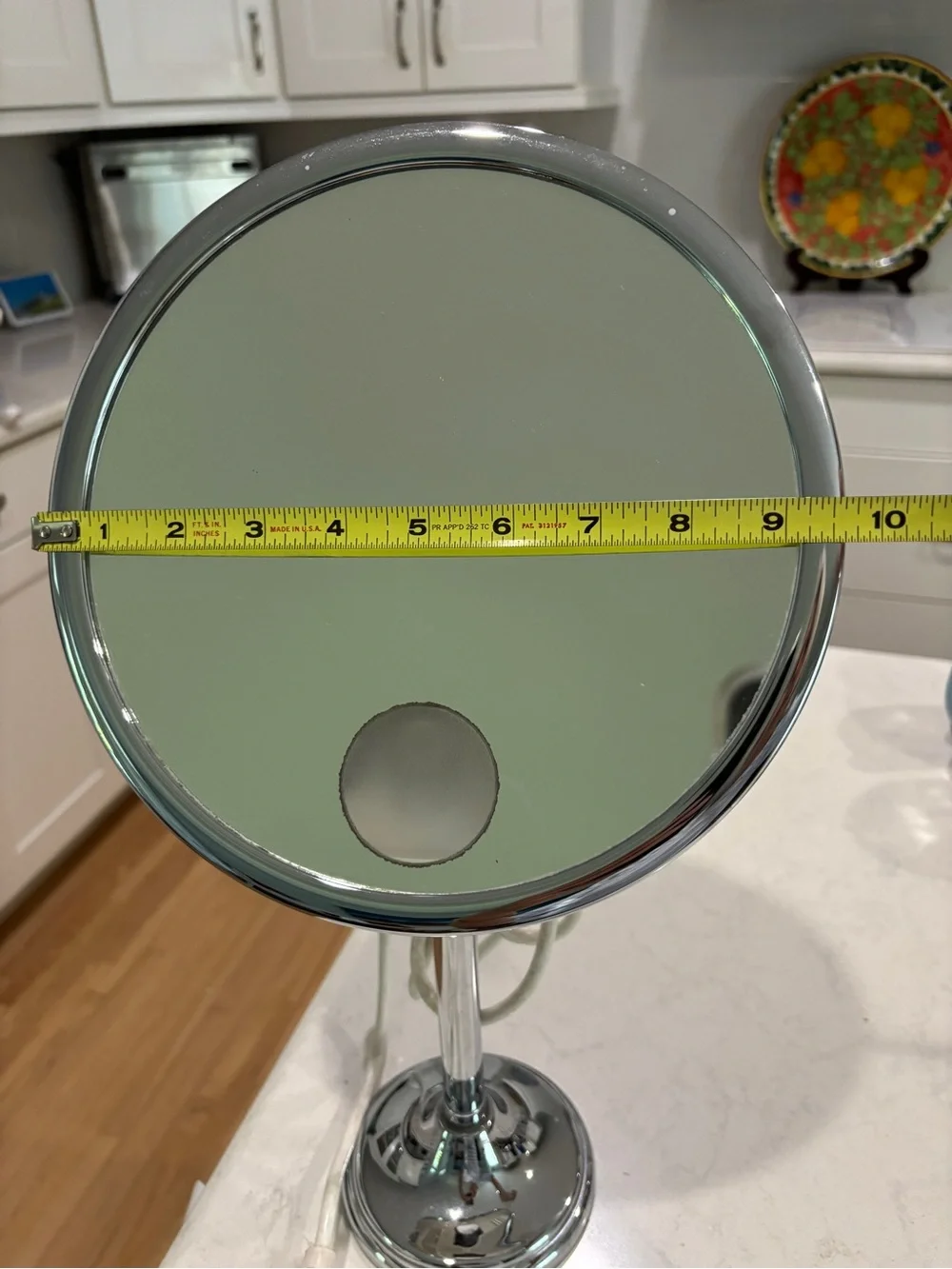 Lighted Chrome Vanity Mirror with 10x Magnifier - Silver